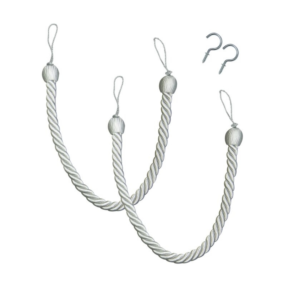 NWOT Grey Adjustable 23" Rope Curtain Tieback with Hooks SETOF